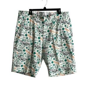Flowgolf Flow Society Mens 40 Golf Shorts Shamrock Ireland Green White
